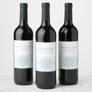 40th Birthday Minimalist Blue Snowflake Custom Wine Label
