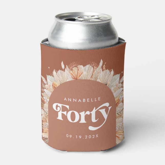 40th birthday modern arch pampas grass terracotta  can cooler (Can Front)