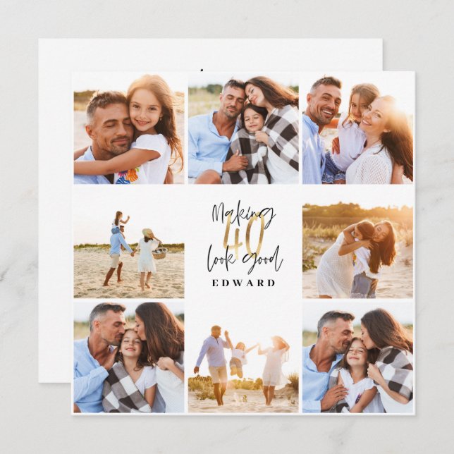 40th birthday modern black and gold photo collage (Front/Back)