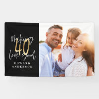 40th birthday modern black and gold photo collage