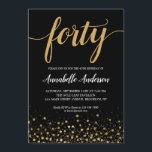 40th Birthday Modern Black Gold Confetti Script Invitation<br><div class="desc">Modern Black Gold Confetti Dots Script 40th Birthday Invitation
The design features 'forty' in a modern elegant script and gold confetti dots accent.
If you would like to customise the text 'forty' to another age,  feel free to email us at panggadesigns@gmail.com.</div>