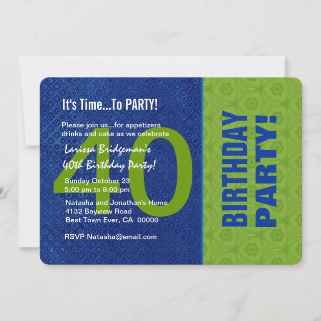 40th Birthday Modern Blue and Green B40D Invitation (Front)