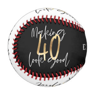 40th birthday modern chic black and gold baseball