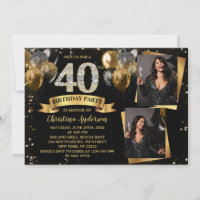 40th Birthday Modern Gold Glitter Balloons 2 Photo