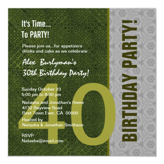 40th Birthday Modern Green and Silver S302 Card
