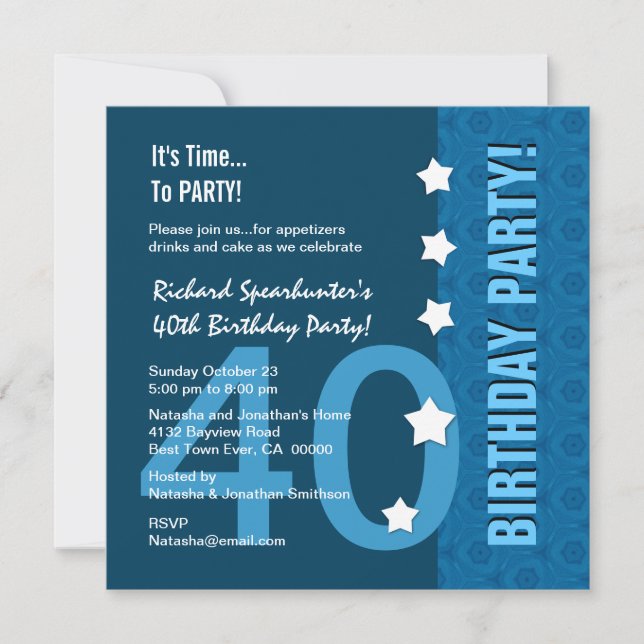 40th Birthday Modern Hues of Blue Funny D40B Invitation (Front)
