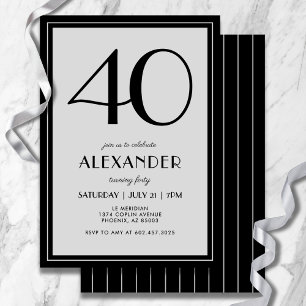 40th Birthday Modern Minimalist Mens Black Grey Invitation