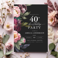 40th Birthday Modern Moody Burgundy Blush Floral