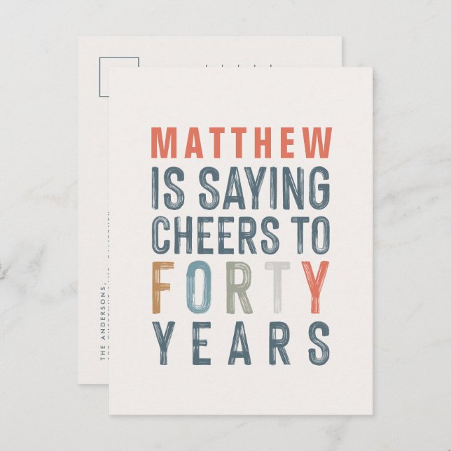 40th birthday modern rustic classy typography post invitation postcard (Front/Back)