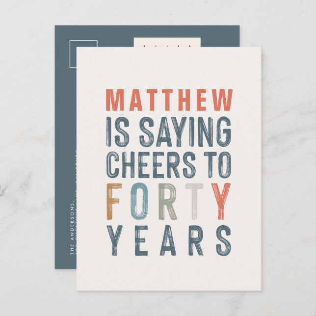 40th birthday modern rustic classy typography post invitation postcard (Front/Back)