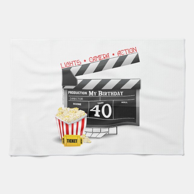 40th Birthday Movie Birthday Party Tea Towel (Horizontal)