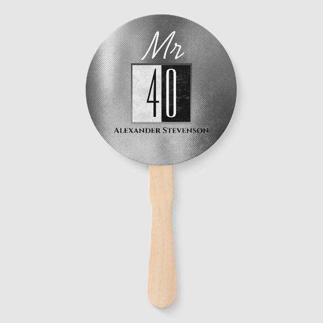 40th Birthday , Mr 40 , Black and White Hand Fan (Back)