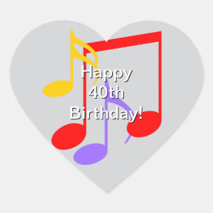 40th Birthday Music Notes Heart Sticker