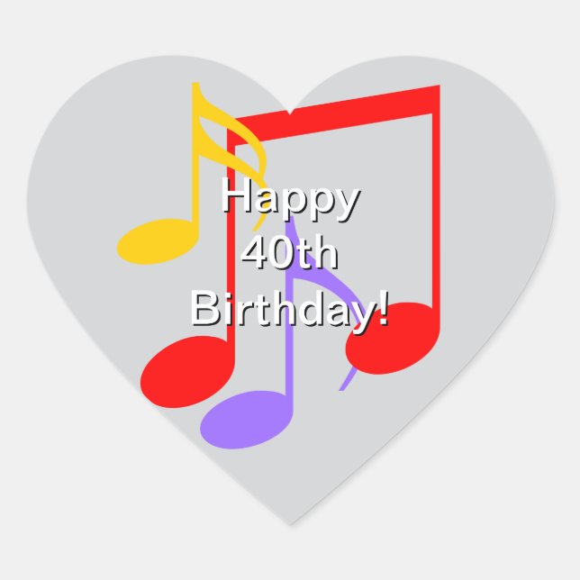 40th Birthday Music Notes  Heart Sticker (Front)