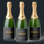 40th Birthday Name 1982 Black Gold Elegant Chic Sparkling Wine Label<br><div class="desc">A personalised elegant sparkling wine label that is easy to customise for that special occasion.</div>