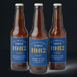 40th Birthday Name 1982 Blue Gold Elegant Chic Beer Bottle Label<br><div class="desc">A personalised elegant beer label that is easy to customise for that special occasion.</div>