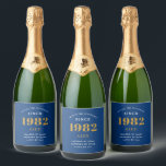40th Birthday Name 1982 Blue Gold Elegant Chic Sparkling Wine Label<br><div class="desc">A personalised elegant sparkling wine label that is easy to customise for that special occasion.</div>