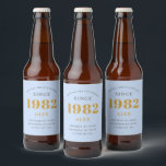 40th Birthday Name 1982 Blue Grey Elegant Chic Beer Bottle Label<br><div class="desc">A personalised elegant beer label that is easy to customise for that special occasion.</div>