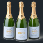 40th Birthday Name 1982 Blue Grey Elegant Chic Sparkling Wine Label<br><div class="desc">A personalised elegant sparkling wine label that is easy to customise for that special occasion.</div>