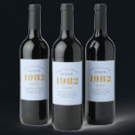 40th Birthday Name 1982 Blue Grey Elegant Chic Wine Label<br><div class="desc">A personalised elegant wine label that is easy to customise for that special occasion.</div>