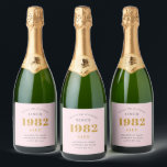40th Birthday Name 1982 Pink Grey Elegant Chic Sparkling Wine Label<br><div class="desc">A personalised elegant sparkling wine label that is easy to customise for that special occasion.</div>