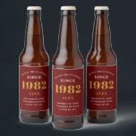 40th Birthday Name 1982 Red Gold Elegant Chic Beer Bottle Label<br><div class="desc">A personalised elegant beer label that is easy to customise for that special occasion.</div>
