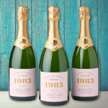 40th Birthday Name 1983 Pink Grey Elegant Chic Sparkling Wine Label<br><div class="desc">A personalised elegant champagne label that is easy to customise for that special occasion.</div>