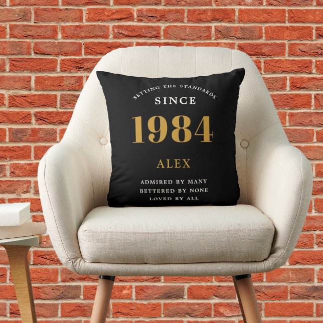 40th Birthday Name 1984 Black Gold Elegant Chic Cushion (40th Birthday Special 1984 Born Black Gold Chic Elegant Throw Pillow - Perfect for Home Décor)