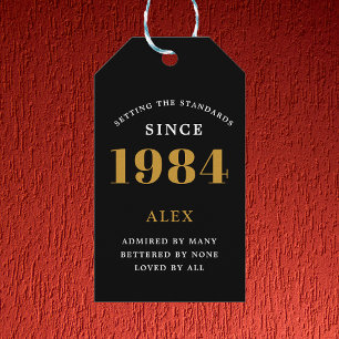 40th Birthday Name 1984 Black Gold Elegant Chic Gift Tags