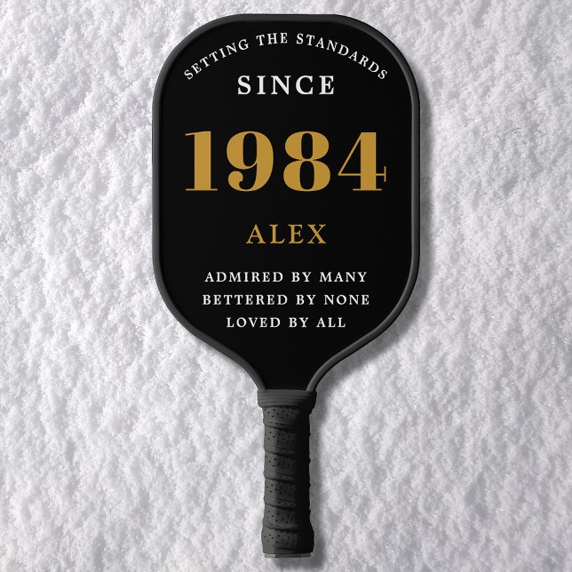 40th Birthday Name 1984 Black Gold Elegant Chic Pickleball Paddle (Chic '1984' 40th Birthday Black and Gold Personalized Pickleball Paddle )