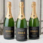 40th Birthday Name 1984 Black Gold Elegant Chic Sparkling Wine Label<br><div class="desc">1984 Vintage 40th Birthday Black & Gold Elegant Label. Celebrate your milestone with our exclusive 1984 Vintage 40th birthday label. The meticulously designed label with stunning black and gold hues effortlessly enhances the visual appeal of your favourite sparkling wine. The year 1984, prominently featured on the label, adds a nostalgic...</div>