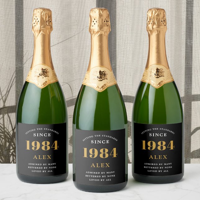 40th Birthday Name 1984 Black Gold Elegant Chic Sparkling Wine Label (1984 Vintage 40th Birthday Black & Gold Elegant champagne Label.)