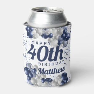 40th Birthday Navy Balloons Can Cooler