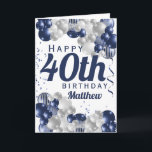 40th Birthday Navy Balloons Card<br><div class="desc">A gorgeous navy and silver balloon happy 40th (or any age) birthday card. This fabulous design is the perfect way to wish someone a happy fortieth birthday (or change the age!) Personalise with our own custom name and message. Blue coloured typography and gorgeous navy blue and silver balloons.</div>