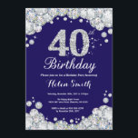 40th Birthday Navy Blue and Silver Diamond Invitation<br><div class="desc">40th Birthday Invitation. Navy Blue and Silver Rhinestone Diamond. Elegant Birthday Bash invite. Adult Birthday. Women Birthday. Men Birthday. For further customisation,  please click the "Customise it" button and use our design tool to modify this template.</div>