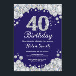 40th Birthday Navy Blue and Silver Diamond Invitation<br><div class="desc">40th Birthday Invitation. Navy Blue and Silver Rhinestone Diamond. Elegant Birthday Bash invite. Adult Birthday. Women Birthday. Men Birthday. For further customisation,  please click the "Customise it" button and use our design tool to modify this template.</div>