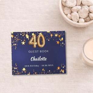 40th Birthday navy blue gold stars Guest Book