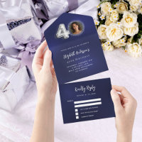 40th Birthday navy blue silver photo rsvp