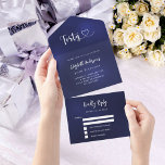 40th Birthday navy blue silver rsvp All In One Invitation<br><div class="desc">A navy blue background. The blue colour is uneven.  Personalise and add name,  party details,  RSVP date,  return address and name.  Forty with a heart.</div>