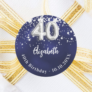 40th birthday navy blue silver stars classic round sticker