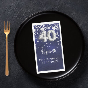40th Birthday navy blue silver stars Napkin