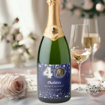 40th birthday navy blue silver stars photo sparkling wine label<br><div class="desc">40th Birthday Navy Blue & Silver Stars Custom Photo Sparkling Wine Label Celebrate 40 in sparkling style! This elegant uneven coloured navy blue wine label with silver stars is the perfect personalised touch for your milestone celebration. Featuring space for your custom photo, name, and party details, it turns any bottle...</div>