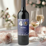 40th birthday navy blue silver stars photo wine label<br><div class="desc">40th Birthday Navy Blue & Silver Stars Custom Photo Wine Label Celebrate 40 in sparkling style! This elegant uneven coloured navy blue wine label with silver stars is the perfect personalised touch for your milestone celebration. Featuring space for your custom photo, name, and party details, it turns any bottle into...</div>