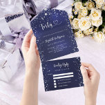 40th Birthday navy blue silver stars rsvp All In One Invitation<br><div class="desc">A navy blue background,  decorated with stars. The blue colour is uneven.  Personalise and add name,  party details,  RSVP date,  return address and name.  Number 40 is written with a heart.</div>