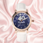 40th birthday navy blue silver stars watch<br><div class="desc">A gift for a 40th birthday. A navy blue background colour with faux silver stars. The blue colour is uneven.  Add a name,  date.</div>