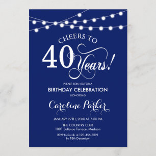 40th Birthday - Navy Blue White Invitation