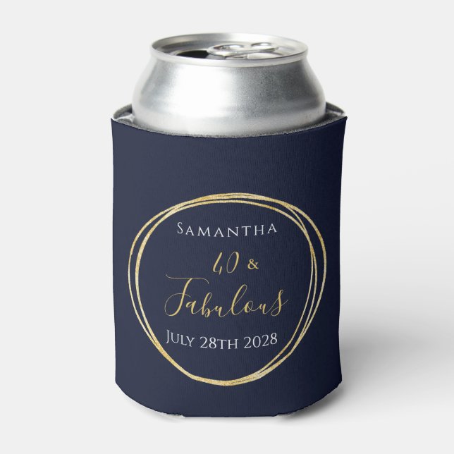 40th Birthday Navy Gold Personalised Party Favour Can Cooler (Can Front)