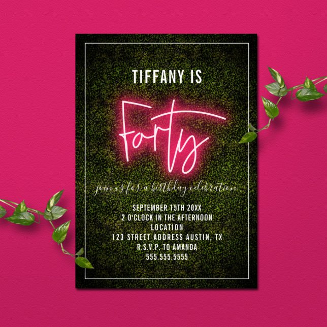 40th Birthday Neon Forty Invitation (Creator Uploaded)