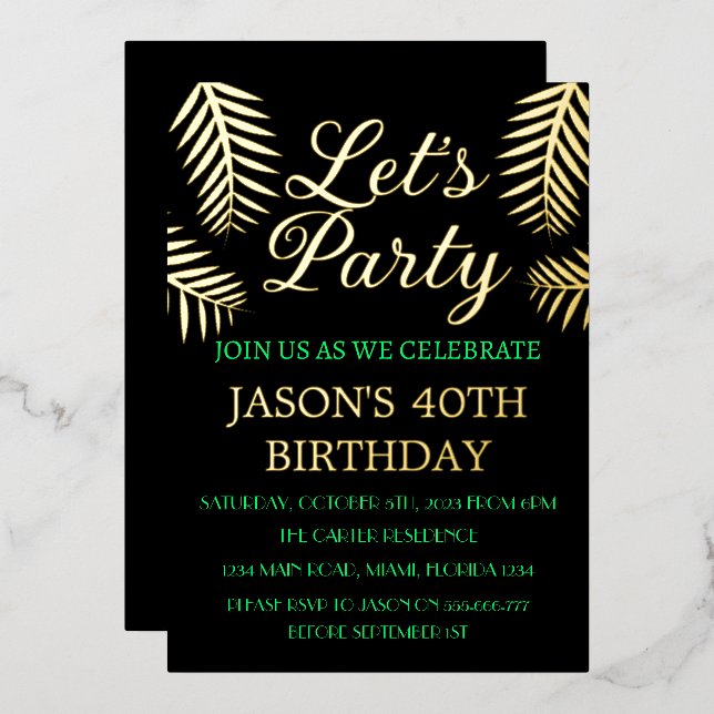 40th Birthday Neon Green Black Gold Foil QR Code (Front/Back)