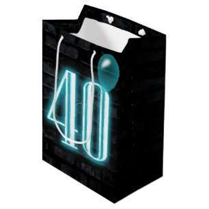 40th Birthday Neon Sign on Brick    Medium Gift Bag